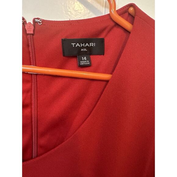 Women's Tahari ASL Red Knit Long Sleeve Side Knot Career Sheath Dress 14 - Picture 3 of 7